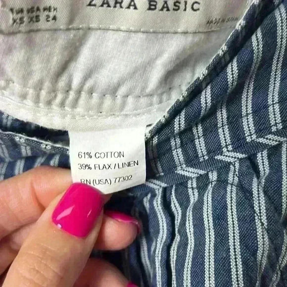 Zara Linen Blend Striped Mini Skirt Size XS Blue & White - Picture 8 of 8